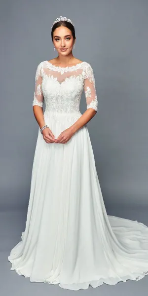 DeKlaire Bridal 468 Long Mid-Sleeve A-Line Wedding Dress