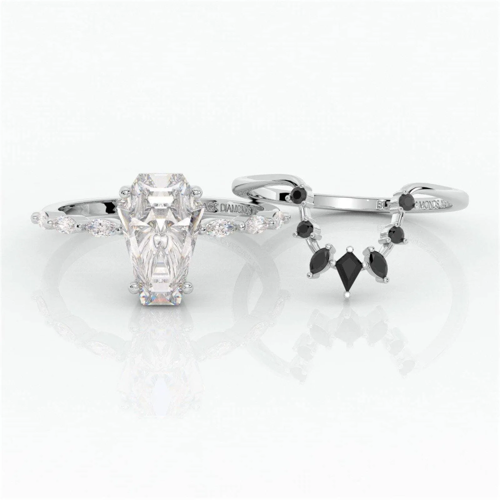 Devoted To You- Limited Coffin Cut Diamond Gothic Ring Set