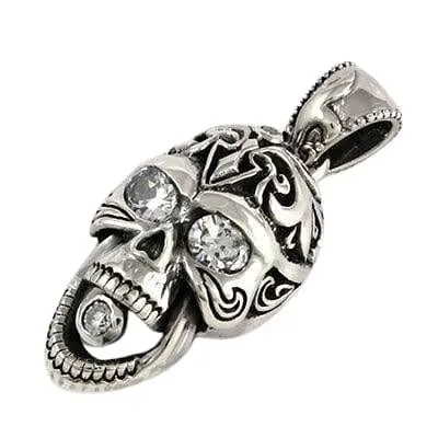 Diamond Eyes Rider Skull Sterling Silver Pendant