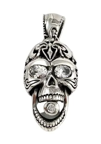 Diamond Eyes Rider Skull Sterling Silver Pendant