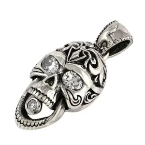 Diamond Eyes Rider Skull Sterling Silver Pendant