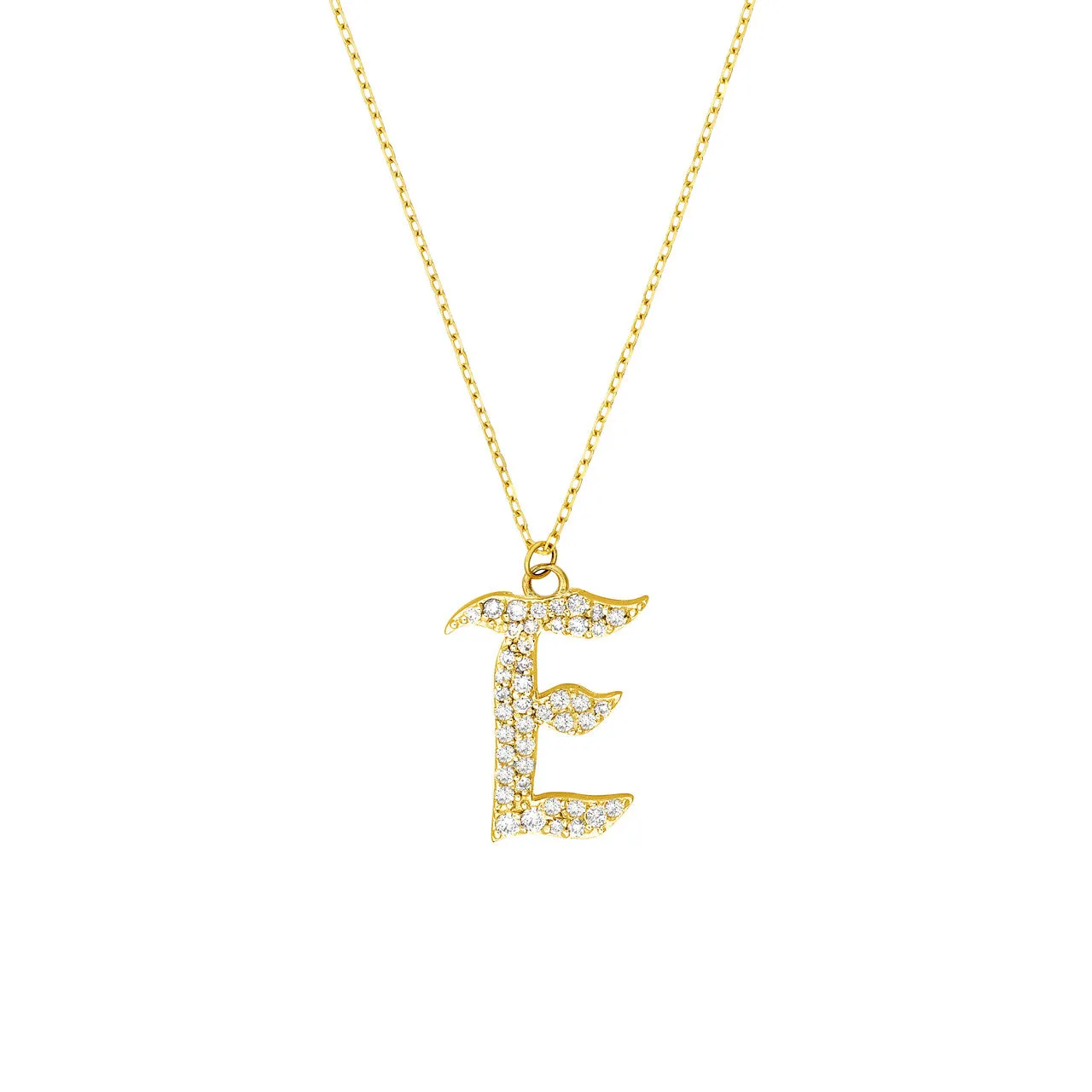 Diamond Gothic 'E' Necklace