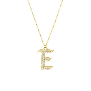 Diamond Gothic 'E' Necklace