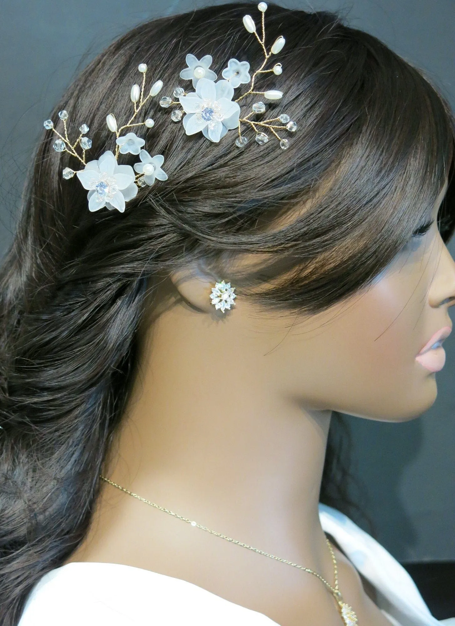 Double Flower Crystal 2 PC Hairpin Set, Bridal Pearl Flower Hair Pins, Wedding Pearl Floral Hair Pin Set