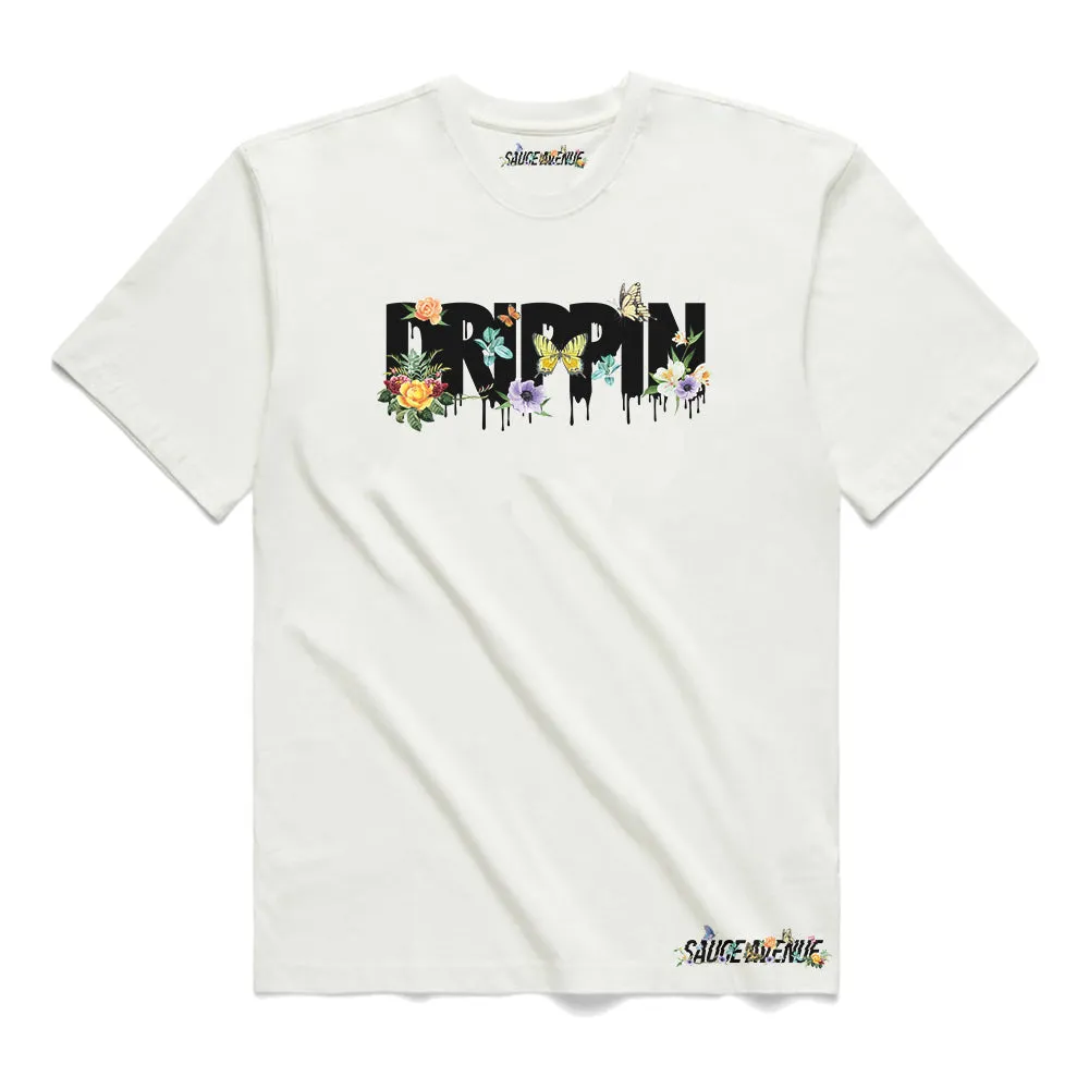 Drippin Flowers & Butterflies Black | White Tee