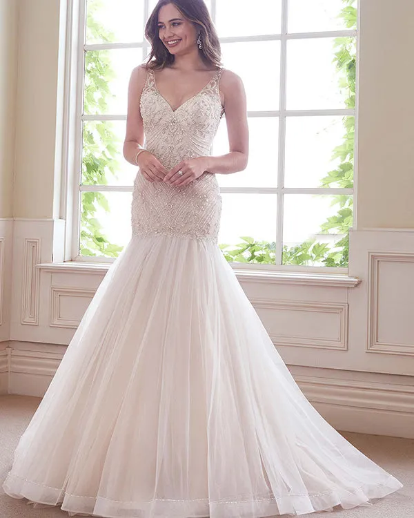 Elegant 2019 Mermaid Wedding Dresses V-Neck Beaded Tulle Sexy Bridal Wedding Gown