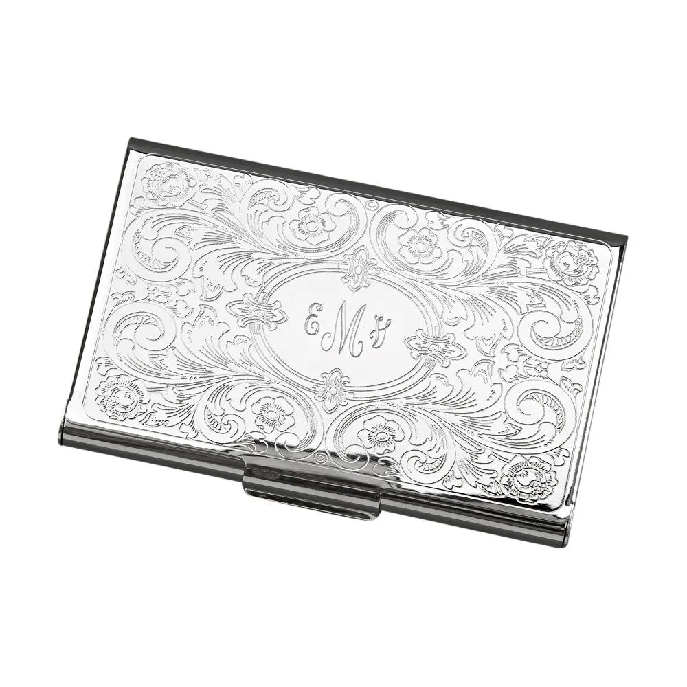 Embossed Scroll Silver Business Card Case