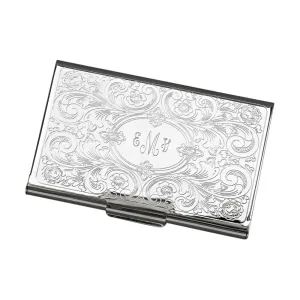 Embossed Scroll Silver Business Card Case