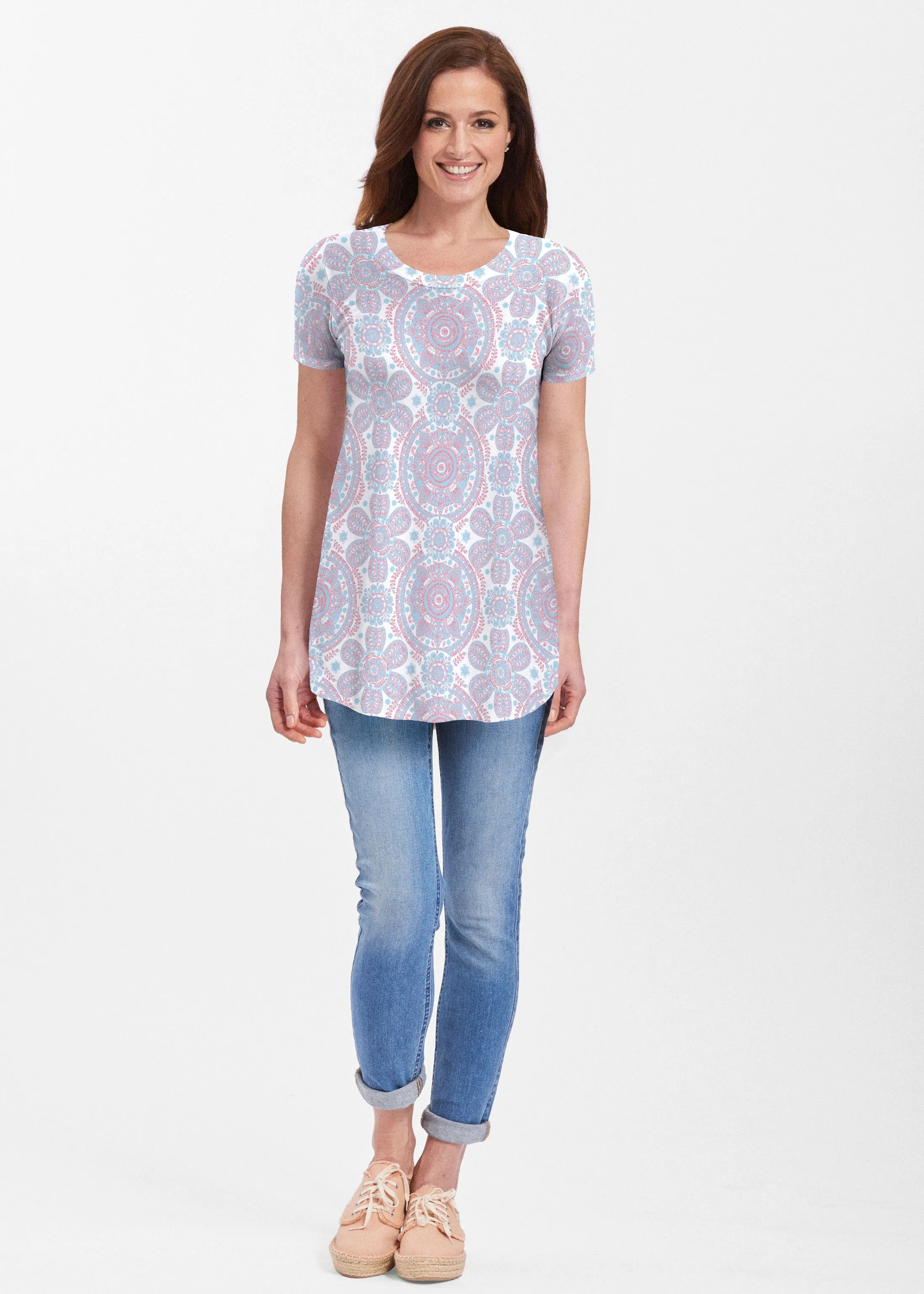 Etched Mod Blue (8033) ~ Short Sleeve Butterknit tunic