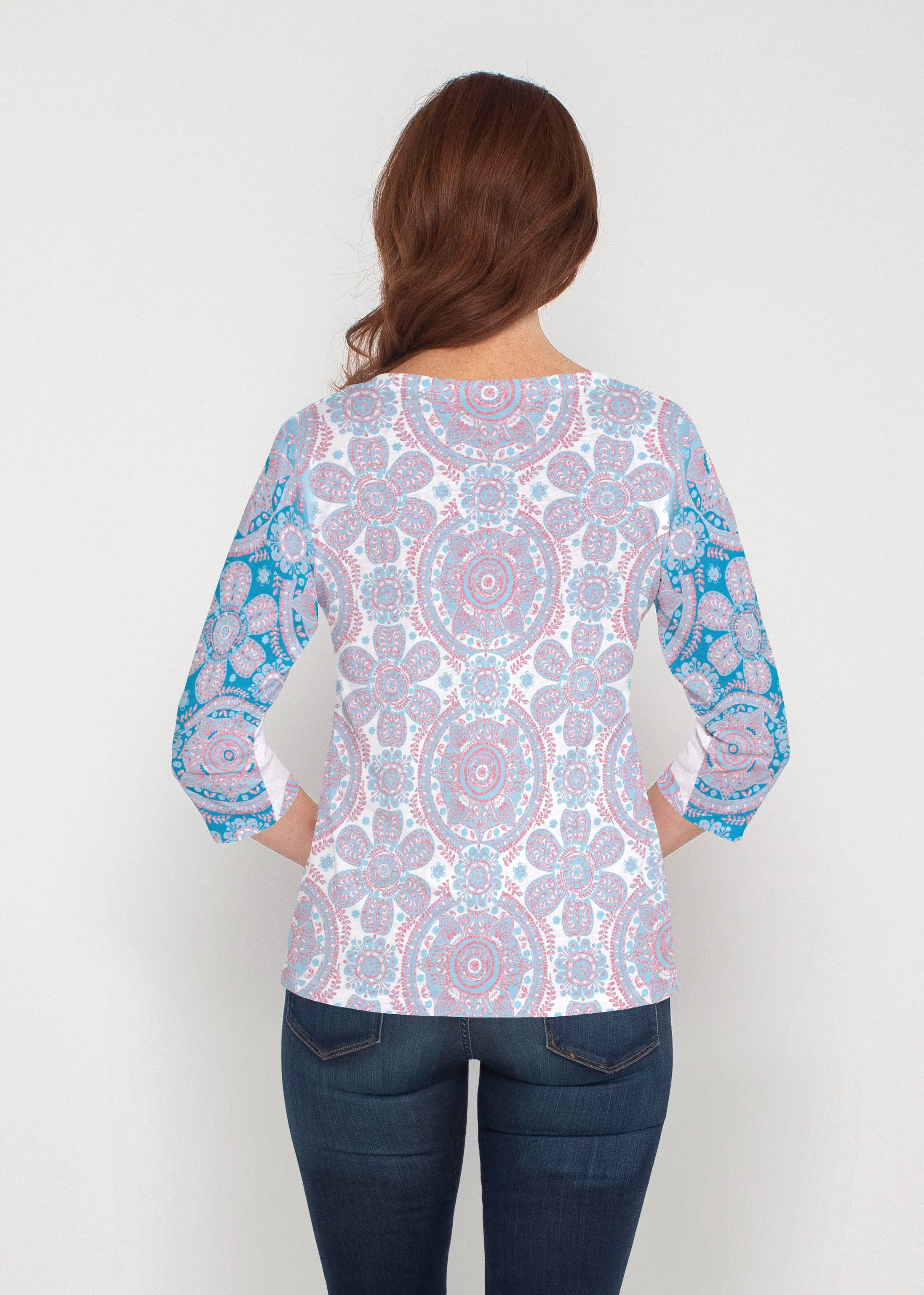 Etched Mod Blue (8033) ~ Signature 3/4 Sleeve V-Neck Top