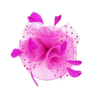 Feather Mesh Flower Fascinator Headband: Fuchsia