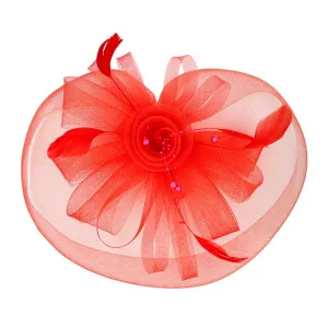 Feather Mesh Flower Headband: Red