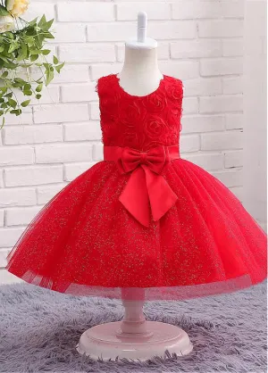 Festival Sparkling Tulle Flower Girl Dress With Bowknot