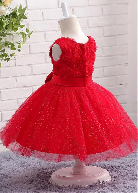 Festival Sparkling Tulle Flower Girl Dress With Bowknot