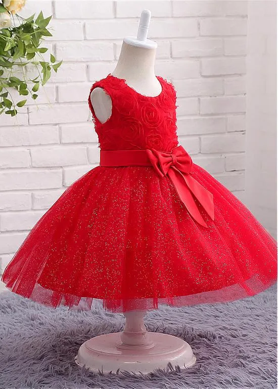 Festival Sparkling Tulle Flower Girl Dress With Bowknot