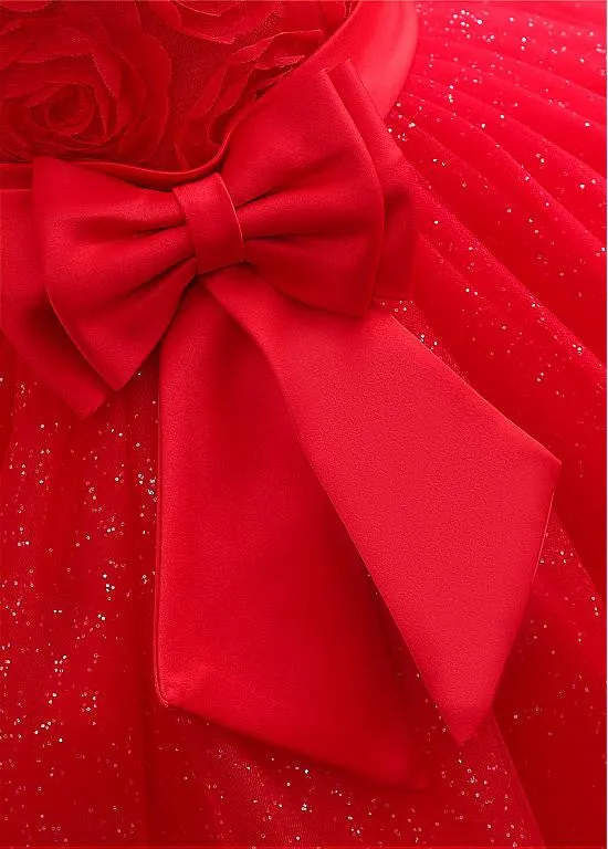 Festival Sparkling Tulle Flower Girl Dress With Bowknot