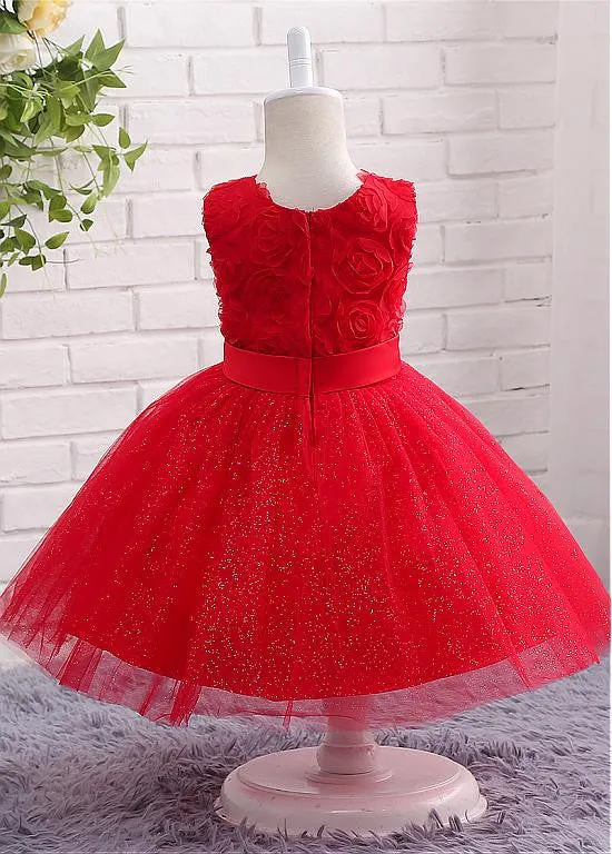 Festival Sparkling Tulle Flower Girl Dress With Bowknot