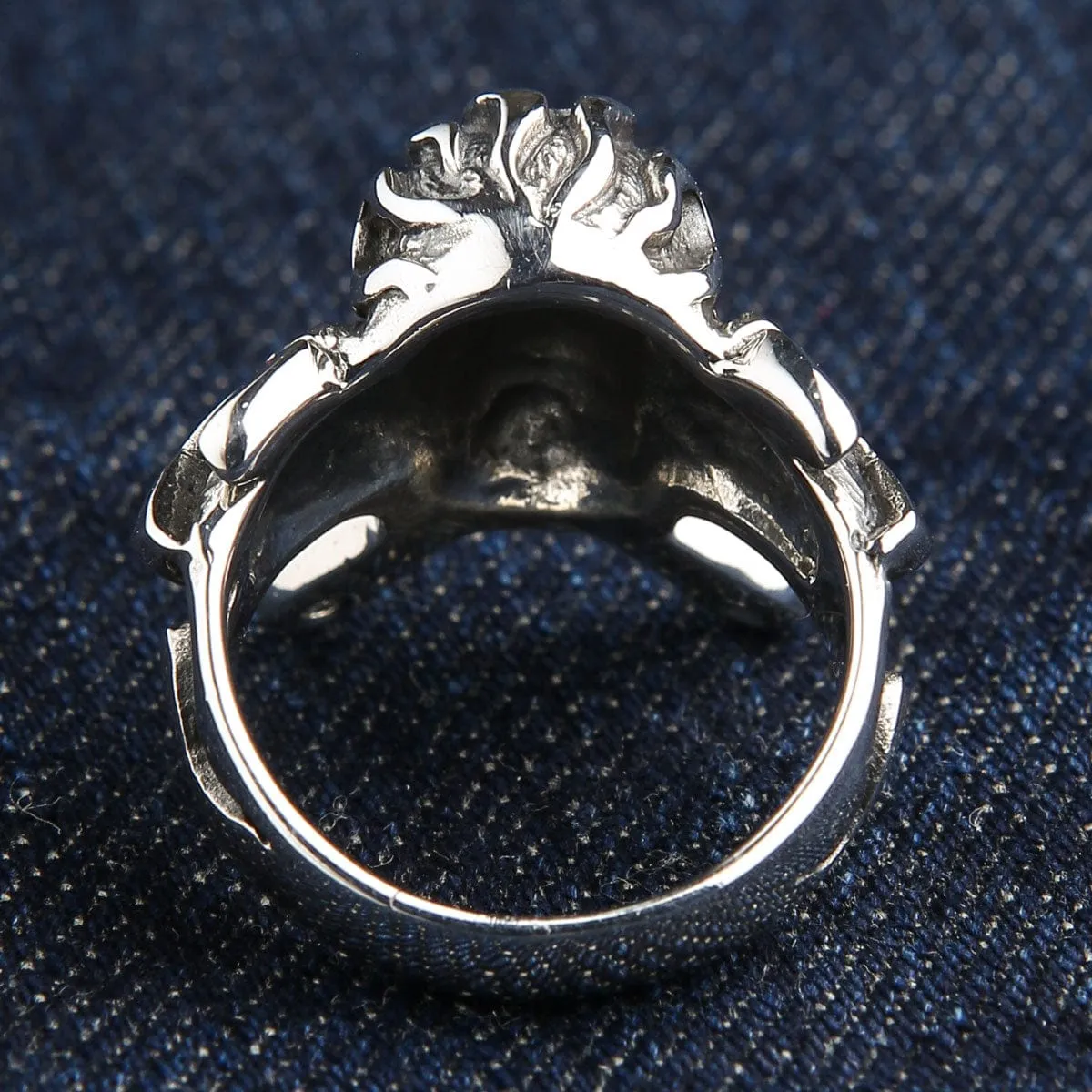 Flame Mechanic Wrench Skull 925 Sterling Silver Biker Ring