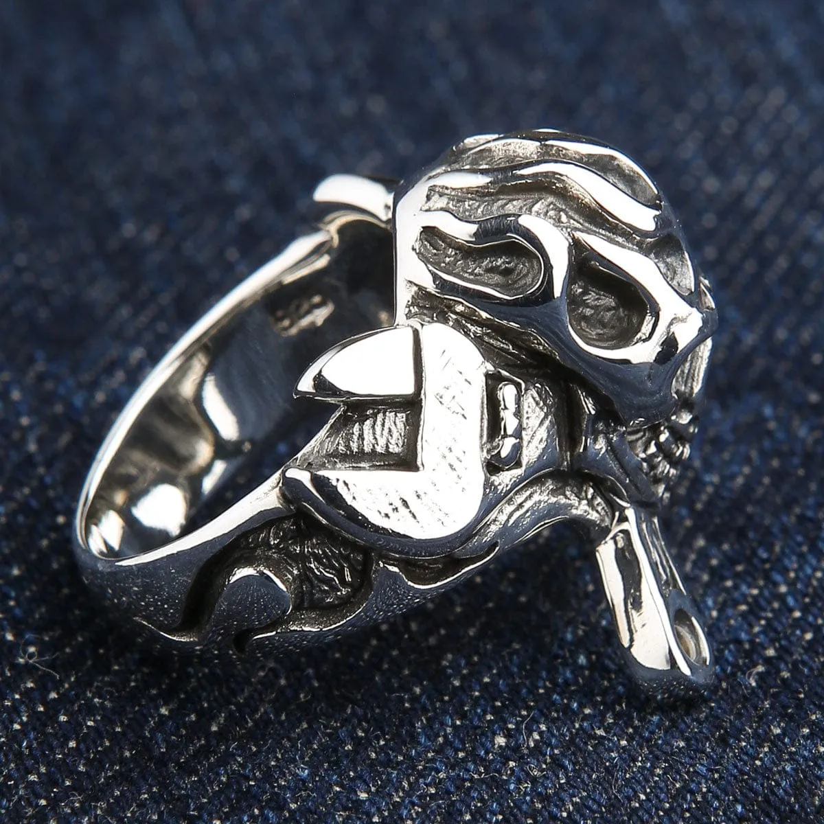 Flame Mechanic Wrench Skull 925 Sterling Silver Biker Ring