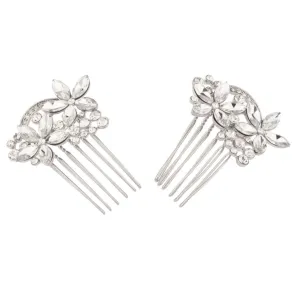 Floral Crystal Pave Flower Bridal Hair Comb Set