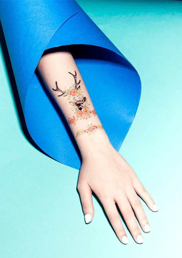 Floral Fawn Temporary Tattoo