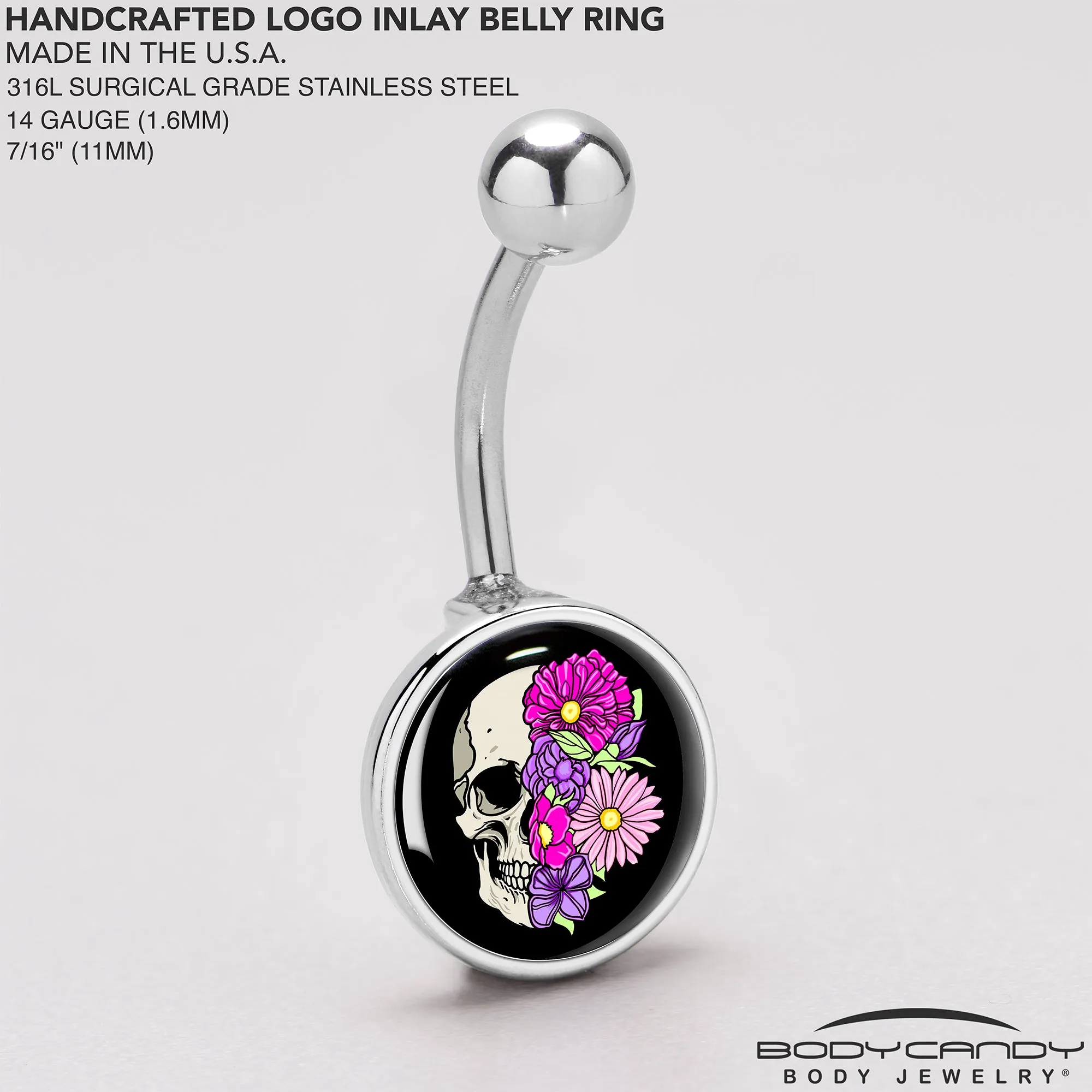 Floral Flowers Skull Belly Ring