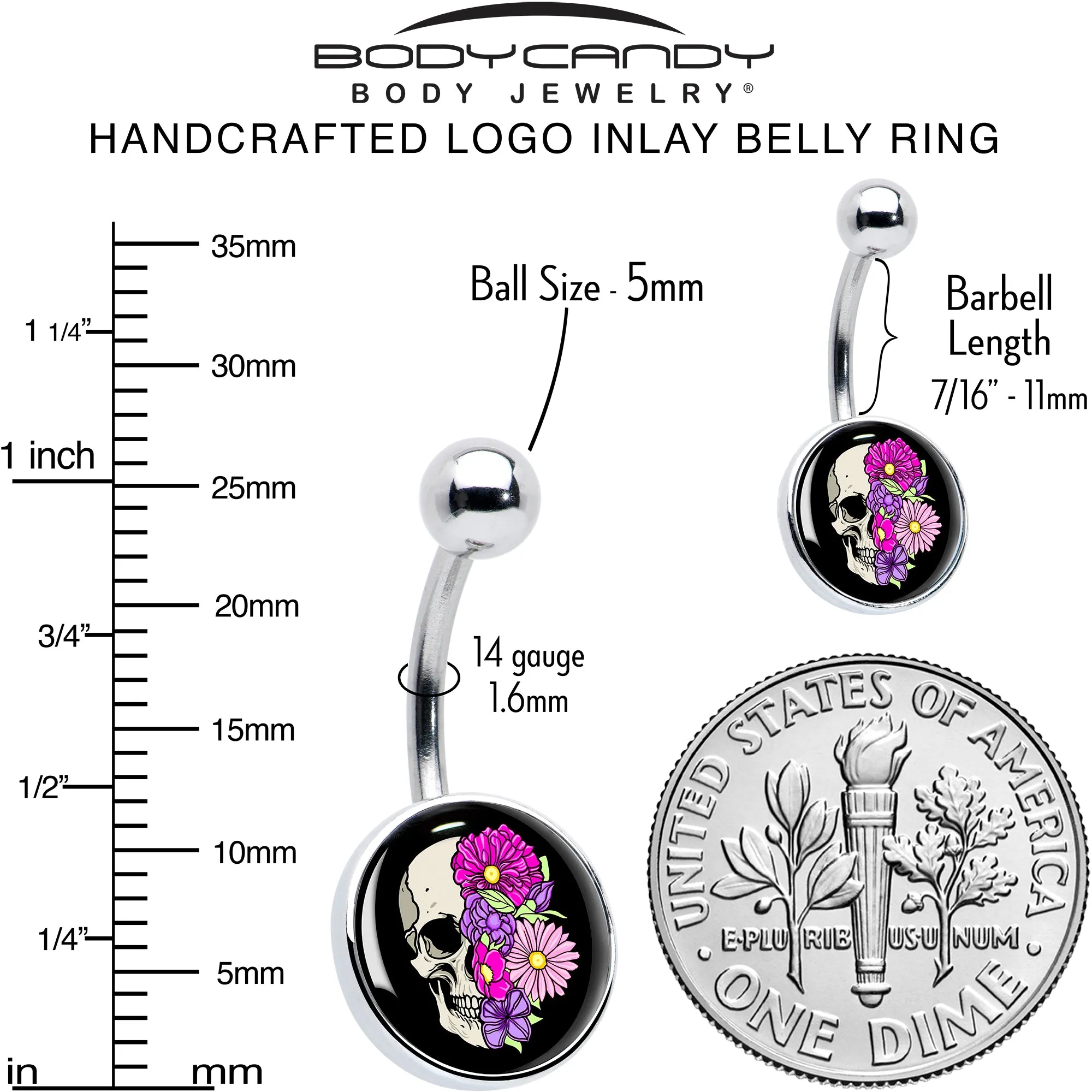 Floral Flowers Skull Belly Ring