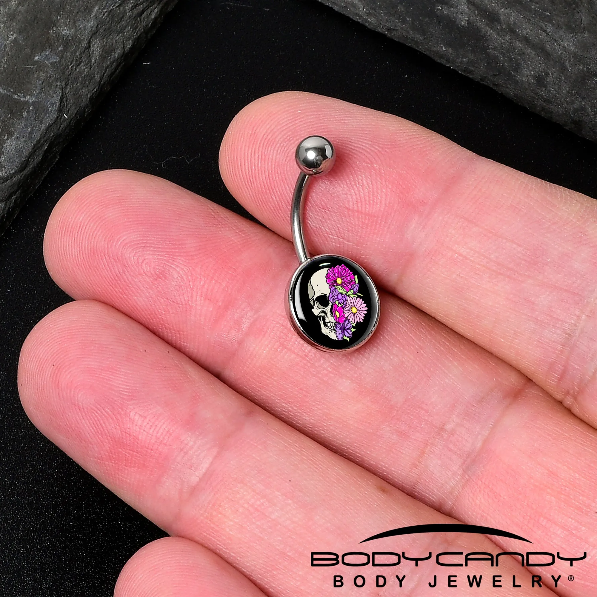 Floral Flowers Skull Belly Ring