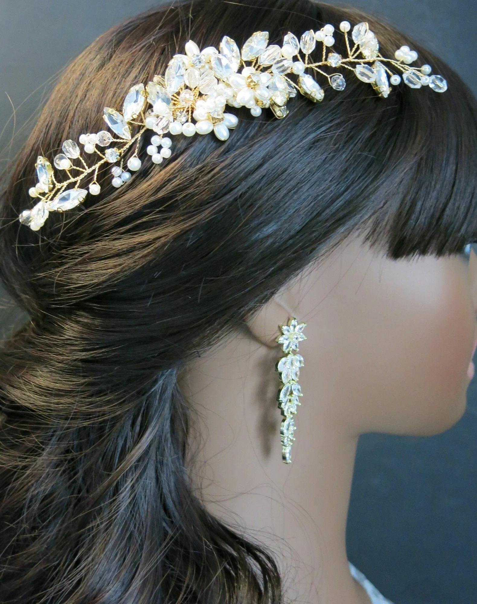 Floral Pearl Hair Comb, Bridal Rhinestone Hairpiece, Wedding Crystal Flower Decorative Hair Comb Headpiece