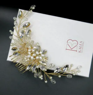 Floral Pearl Hair Comb, Bridal Rhinestone Hairpiece, Wedding Crystal Flower Decorative Hair Comb Headpiece