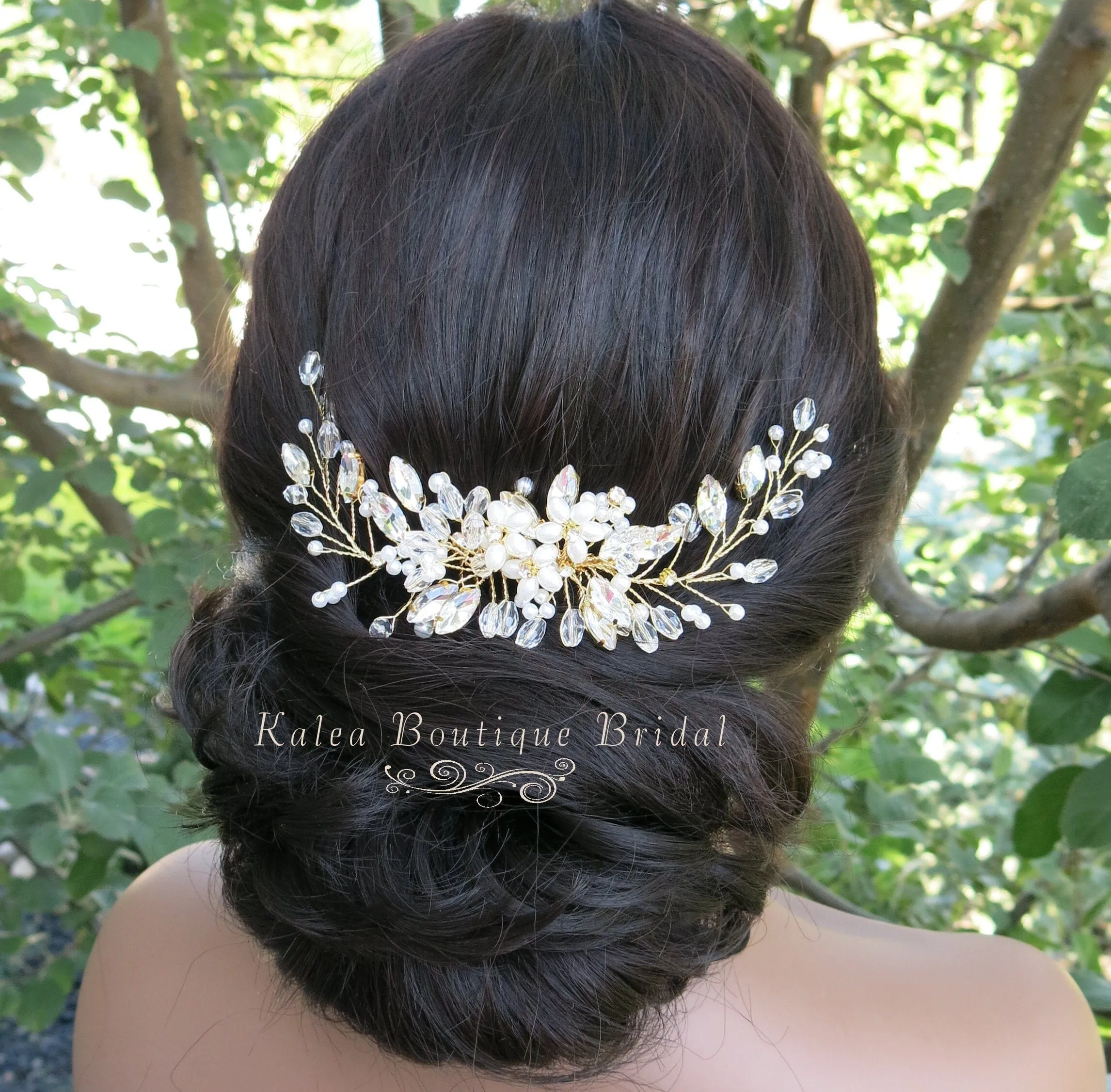 Floral Pearl Hair Comb, Bridal Rhinestone Hairpiece, Wedding Crystal Flower Decorative Hair Comb Headpiece