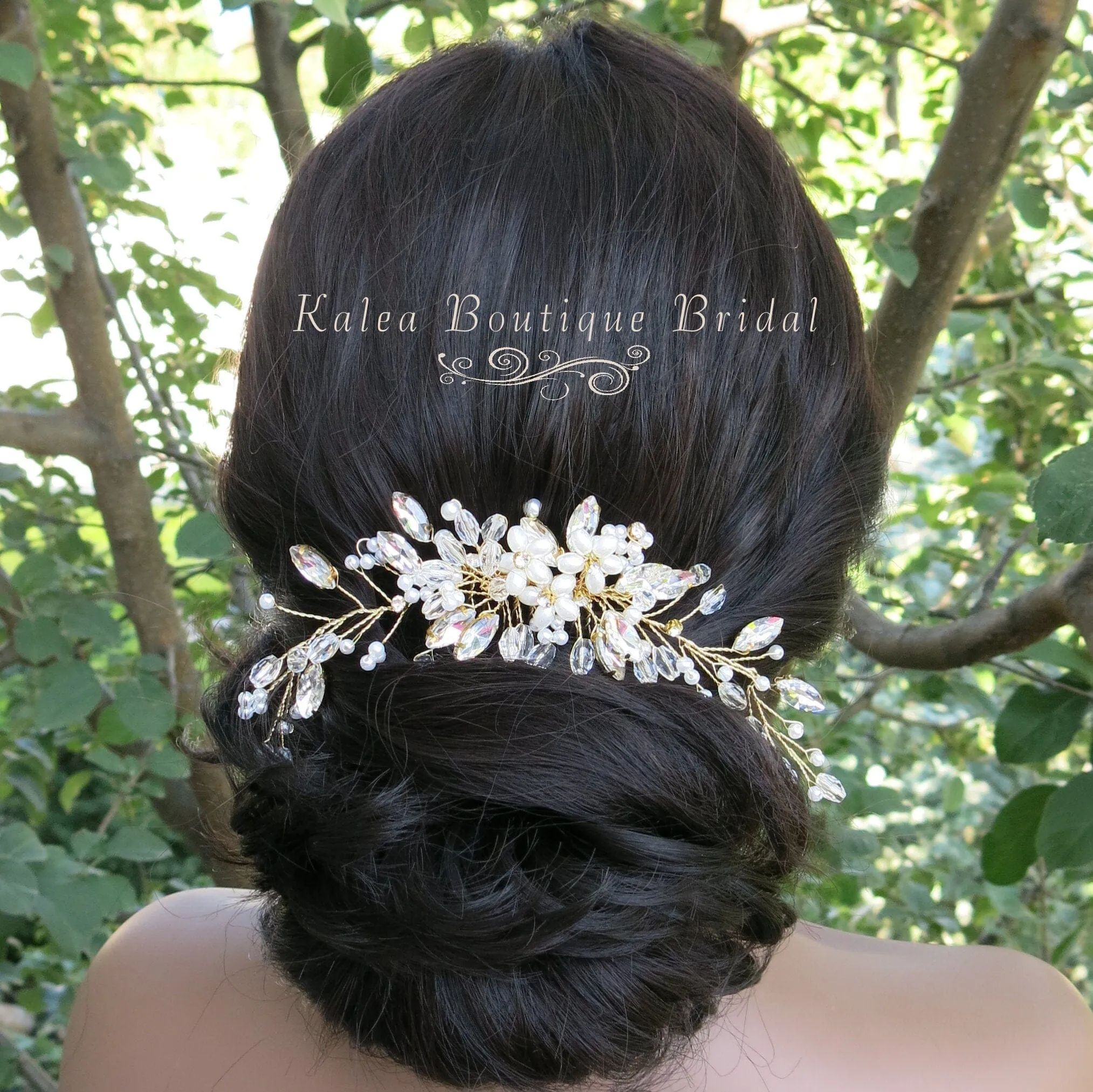 Floral Pearl Hair Comb, Bridal Rhinestone Hairpiece, Wedding Crystal Flower Decorative Hair Comb Headpiece