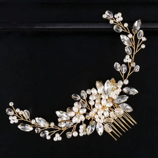 Floral Pearl Hair Comb, Bridal Rhinestone Hairpiece, Wedding Crystal Flower Decorative Hair Comb Headpiece