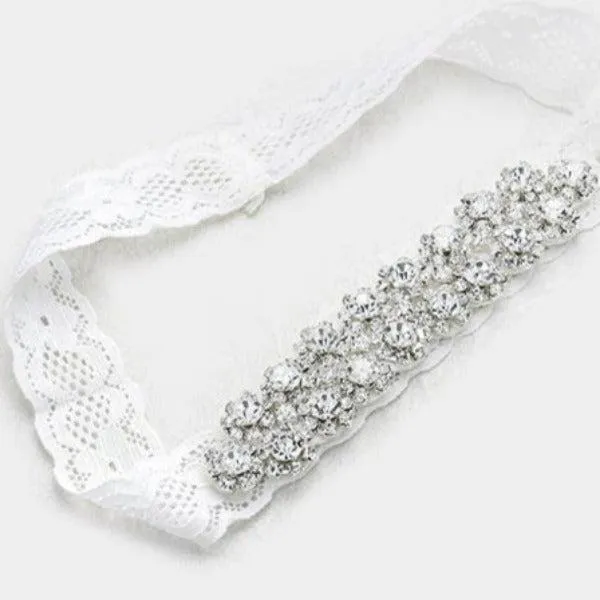 Flower Cluster Crystal Pave Lace Stretch Wedding Garter