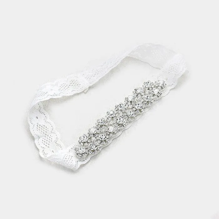 Flower Cluster Crystal Pave Lace Stretch Wedding Garter