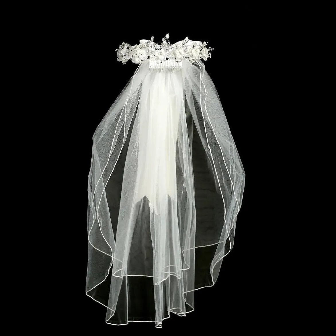 Flower Crown with Veil - Rhinestone