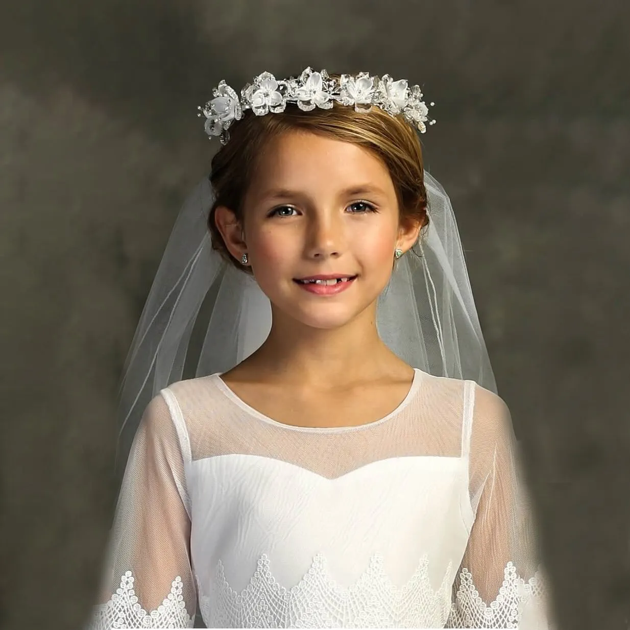 Flower Crown with Veil - Rhinestone