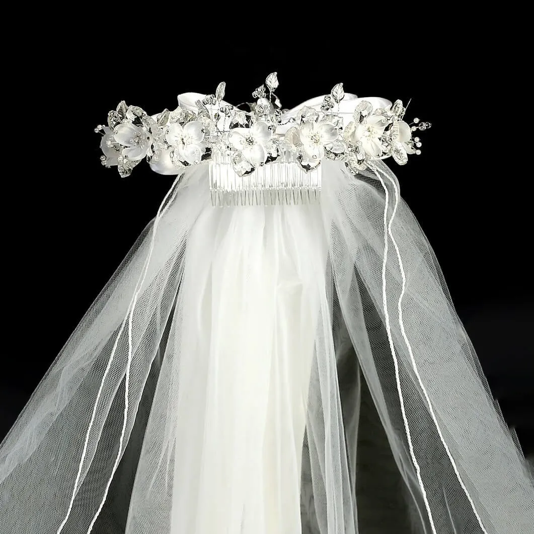 Flower Crown with Veil - Rhinestone