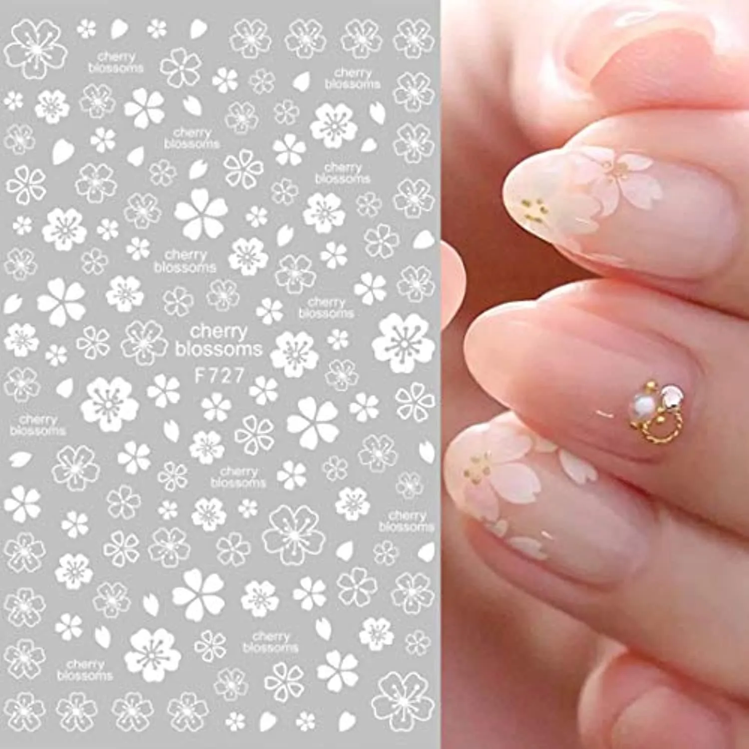 Flower Nail Stickers 3D Self Adhesive Nail Art Decals for Women Kids Girls Blossom Manicure Tips Nail Decoration Wraps for Acrylic Nails Beauty Charms Accessories (White)