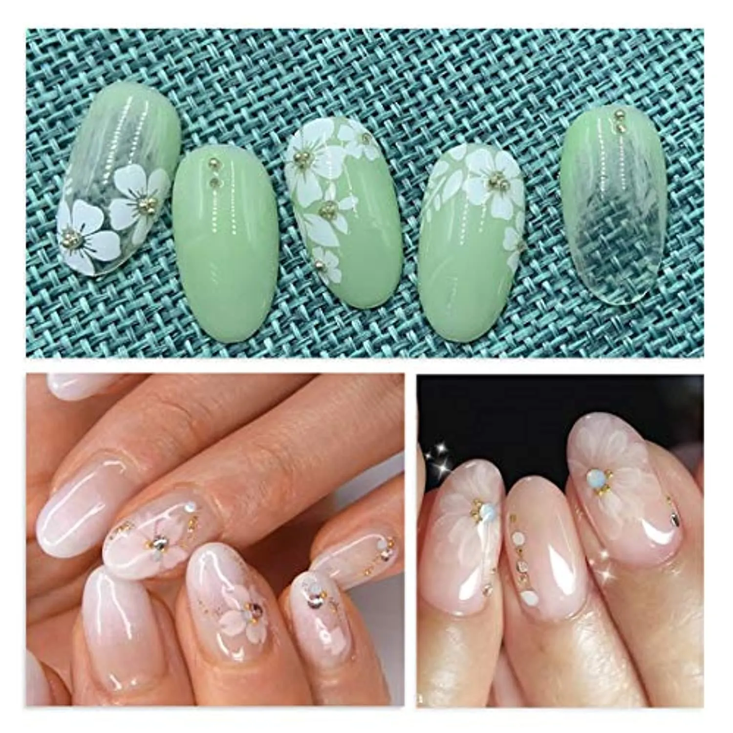 Flower Nail Stickers 3D Self Adhesive Nail Art Decals for Women Kids Girls Blossom Manicure Tips Nail Decoration Wraps for Acrylic Nails Beauty Charms Accessories (White)