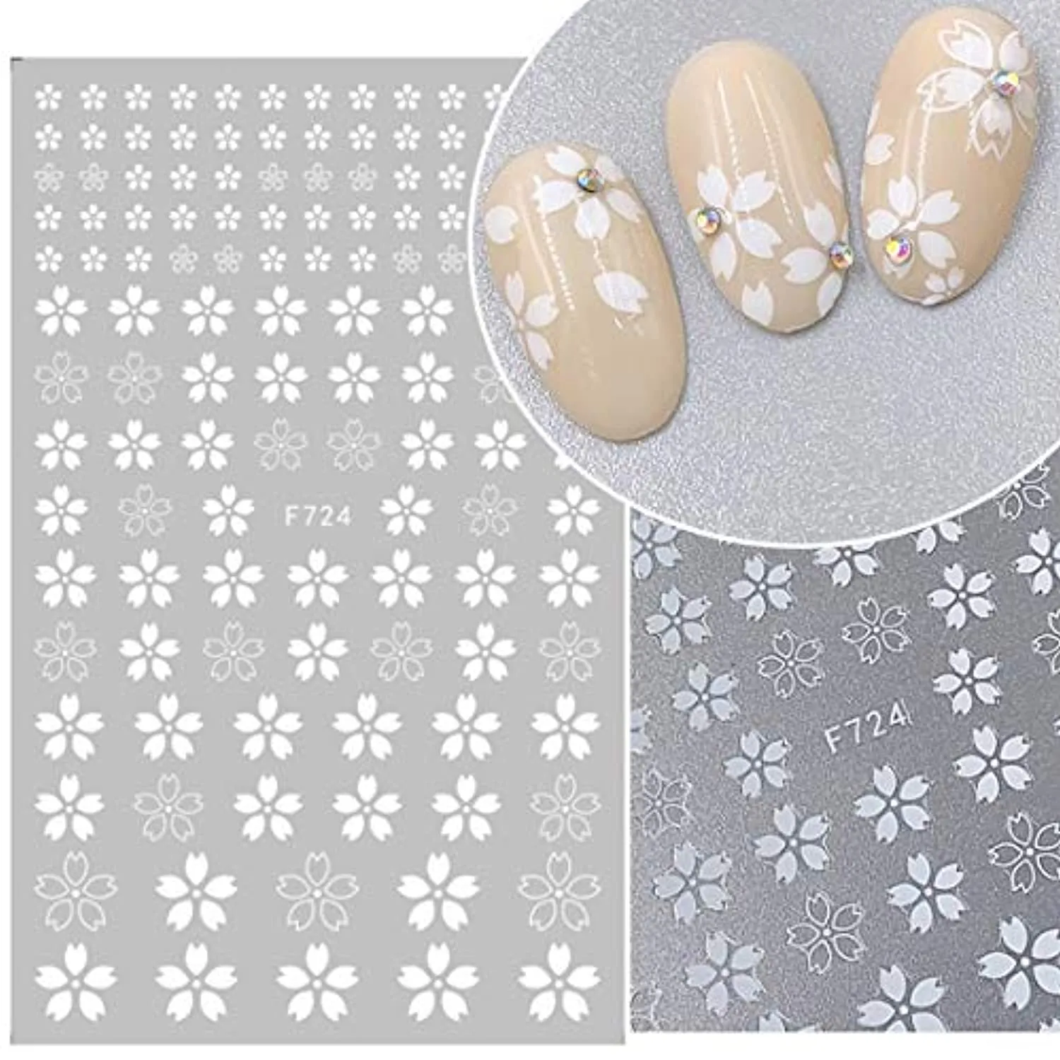 Flower Nail Stickers 3D Self Adhesive Nail Art Decals for Women Kids Girls Blossom Manicure Tips Nail Decoration Wraps for Acrylic Nails Beauty Charms Accessories (White)