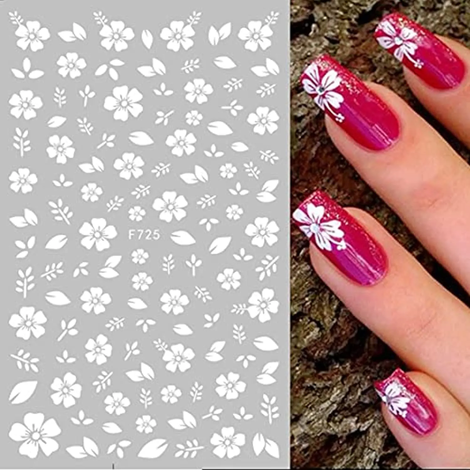 Flower Nail Stickers 3D Self Adhesive Nail Art Decals for Women Kids Girls Blossom Manicure Tips Nail Decoration Wraps for Acrylic Nails Beauty Charms Accessories (White)