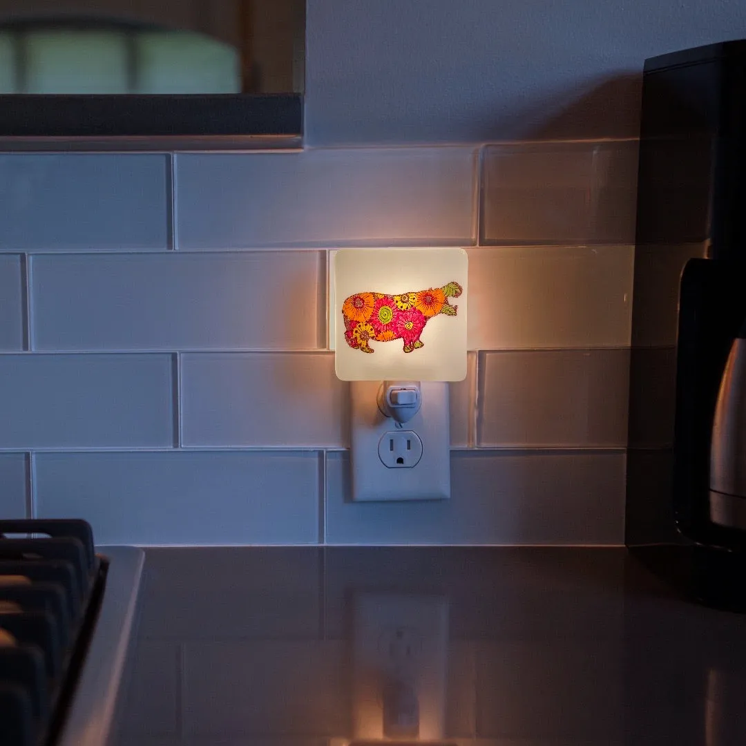 Flowered Hippopotamus Night Light - Hand Painted