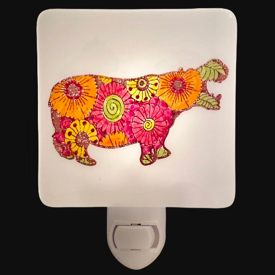 Flowered Hippopotamus Night Light - Hand Painted
