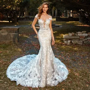 Flowers Beading Shiny Mermaid Wedding Gowns