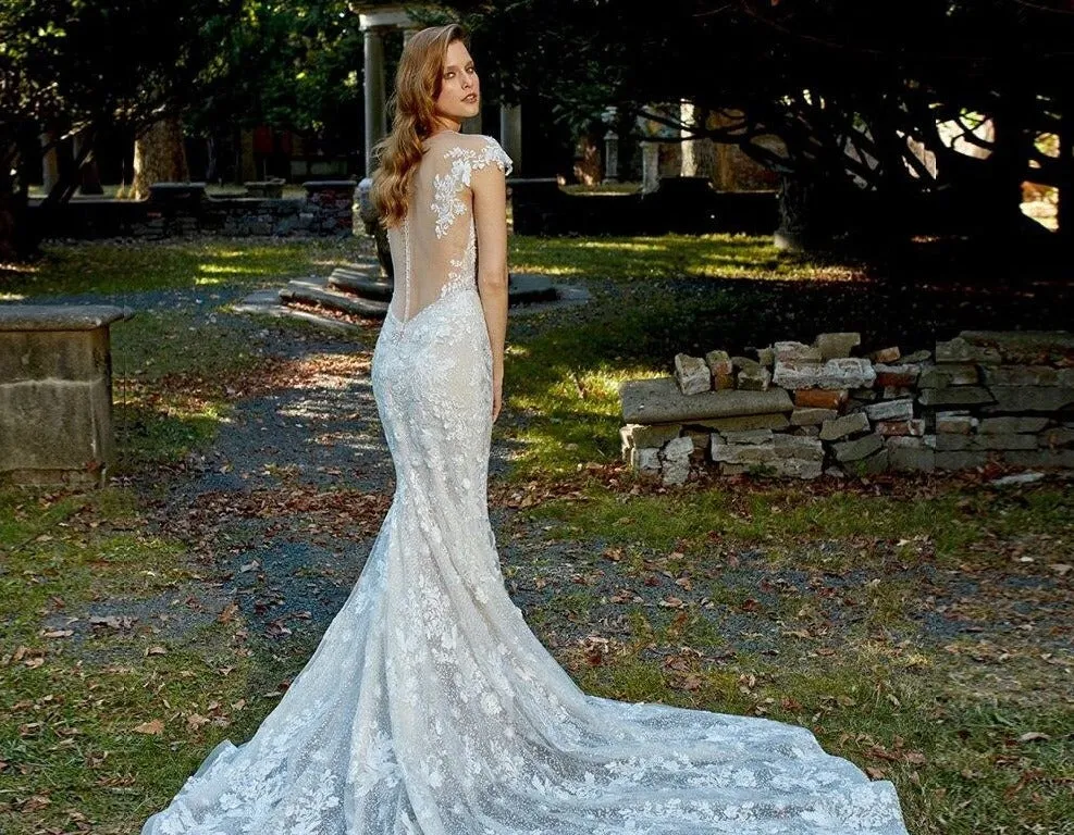 Flowers Beading Shiny Mermaid Wedding Gowns