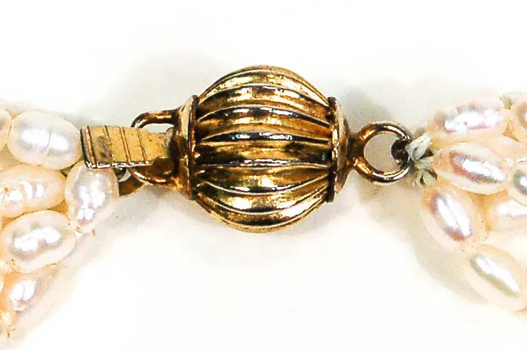 Freshwater Pearl, Multi Strand Torsade Necklace, Gold Clasp, Vintage Fine Jewelry, Wedding, Bridal