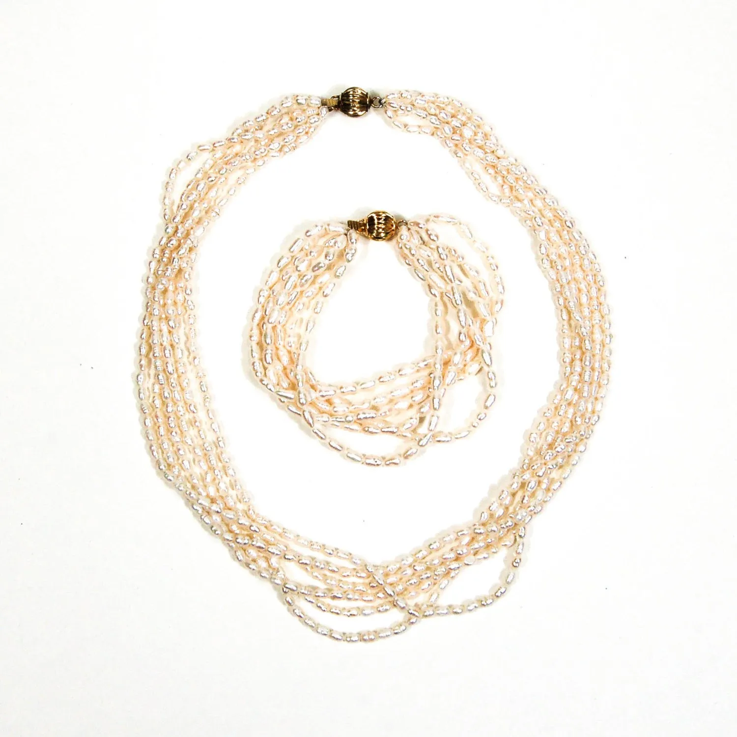 Freshwater Pearl, Multi Strand Torsade Necklace, Gold Clasp, Vintage Fine Jewelry, Wedding, Bridal