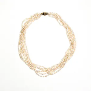 Freshwater Pearl, Multi Strand Torsade Necklace, Gold Clasp, Vintage Fine Jewelry, Wedding, Bridal
