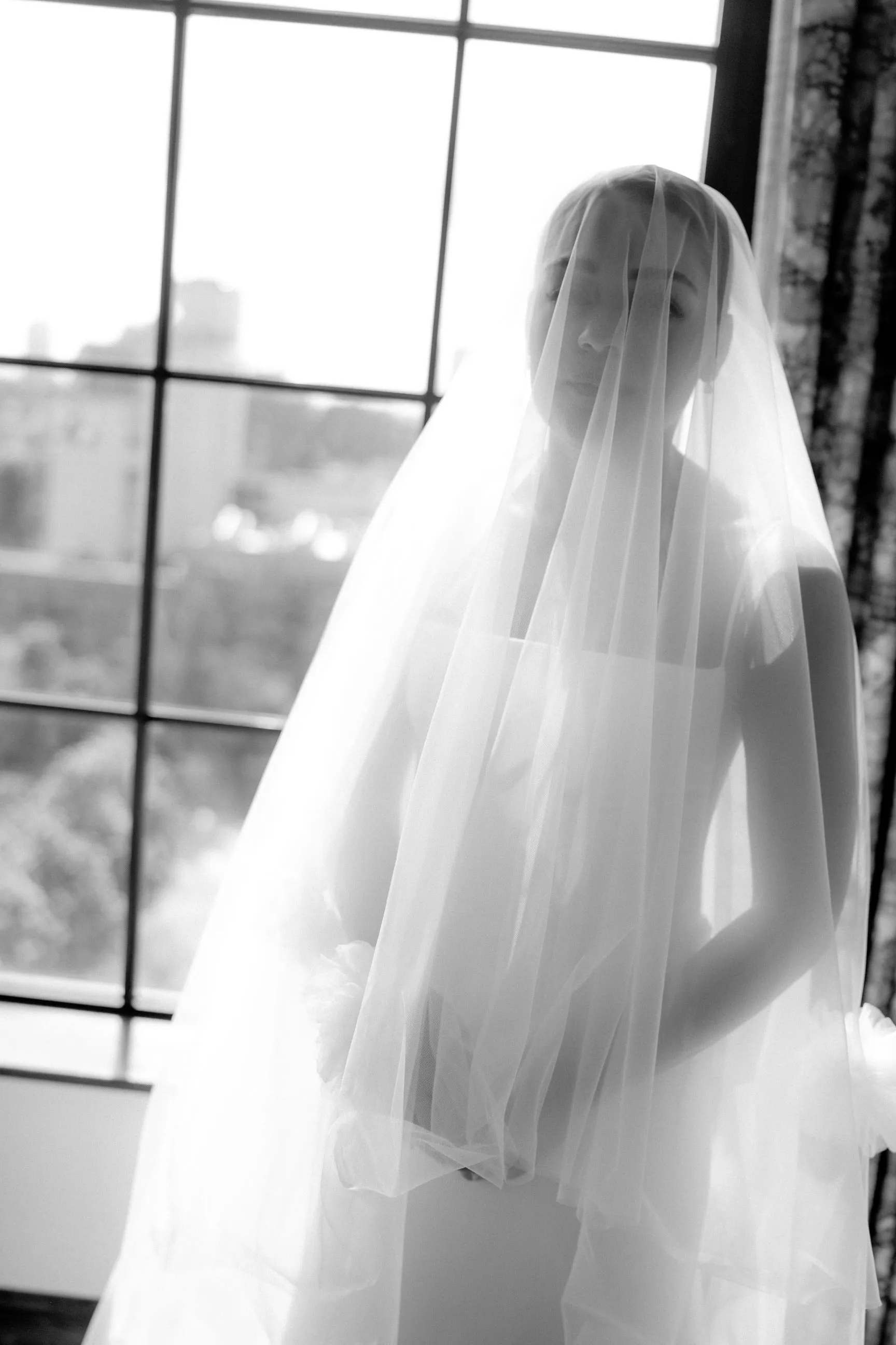 Full Cathedral Wedding Veil with Flower Blooms in Chiffon Silk